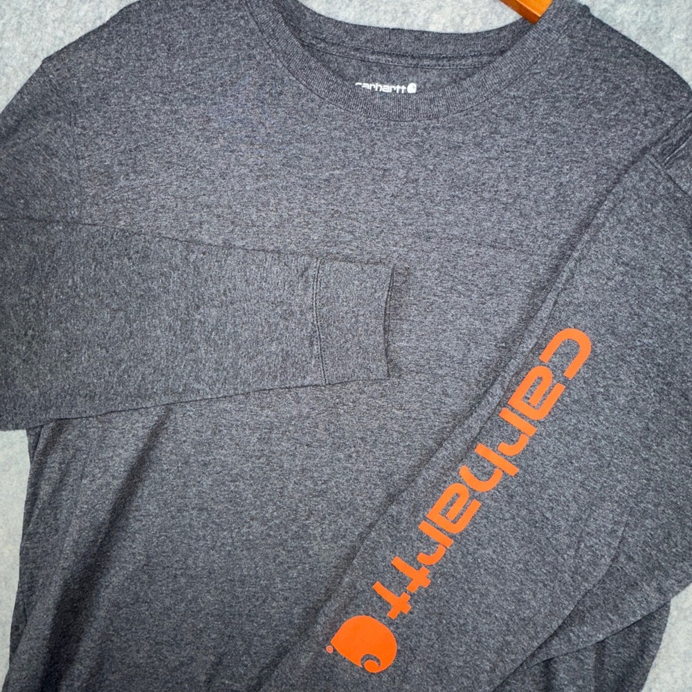 Carhartt T-Shirt Mens L Gray Graphic Logo Sleeve Loose Fit TK0231-M Cotton Blend